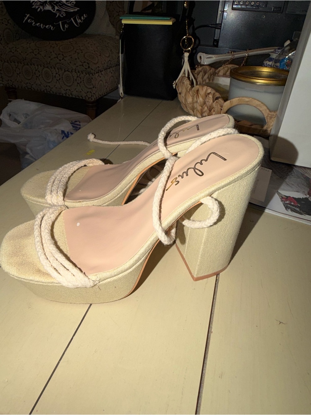 Lulu's Cream Rope-Detail Platform Heels